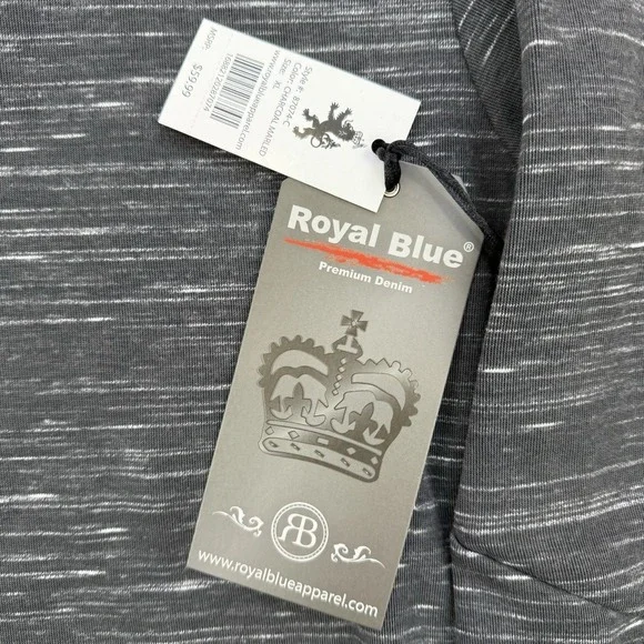 Royal Blue Shirt Mens Long Sleeve T-Shirt Charcoal Marled Zippers Tee 2XL - Picture 4 of 7